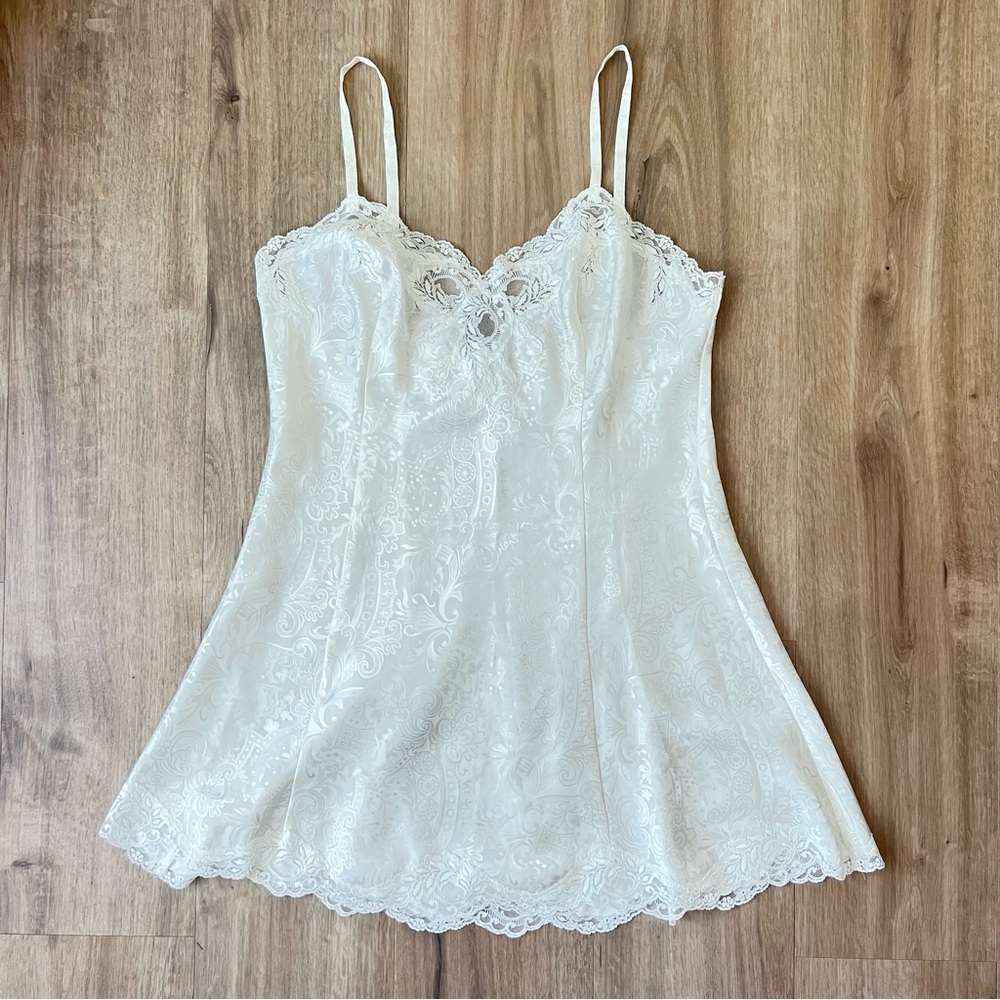 Victorias Secret Gold Label Vintage White Satin and Lace Slip Mini Dress